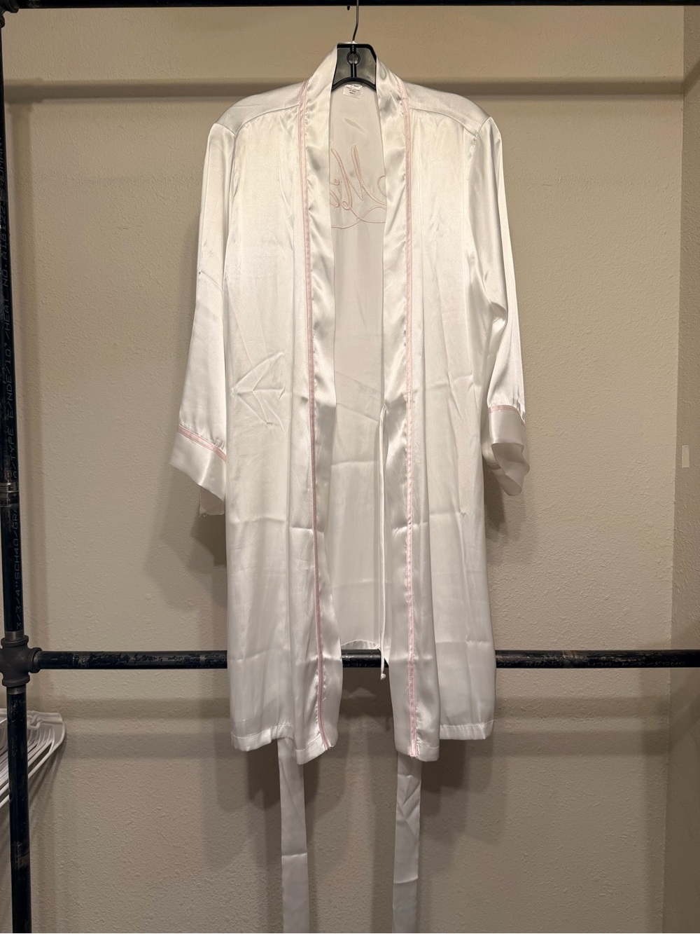 Linea Donatella White Satin Robe with Pink Trim